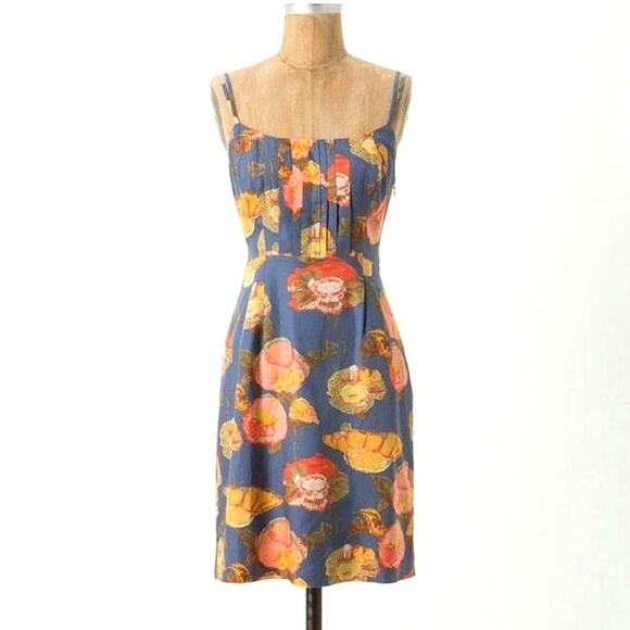 Anthropologie Maeve Floral Mini Dress Silk Blend Peony Print Blue Party Summer 4 - Picture 2 of 16